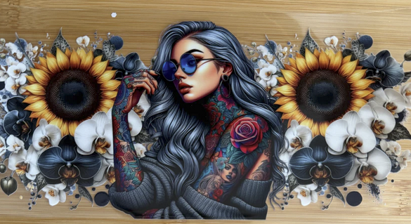 girl with tattoos and sunflowers