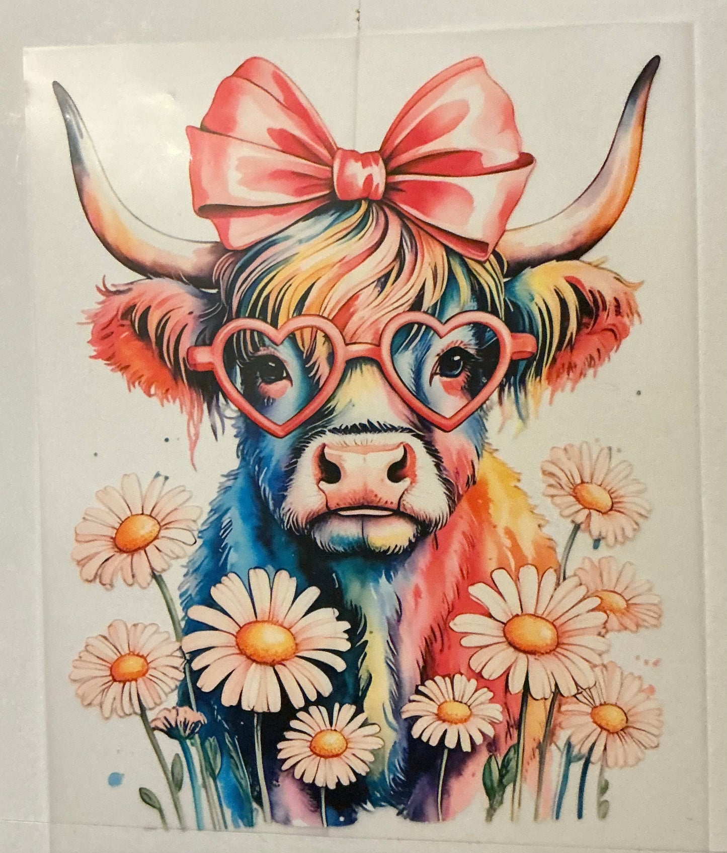 Cow with pink bow and glasses