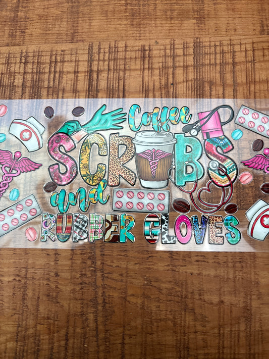 Coffee scrubs and rubber gloves