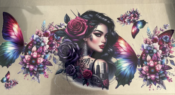girl w purple/pink butterflies