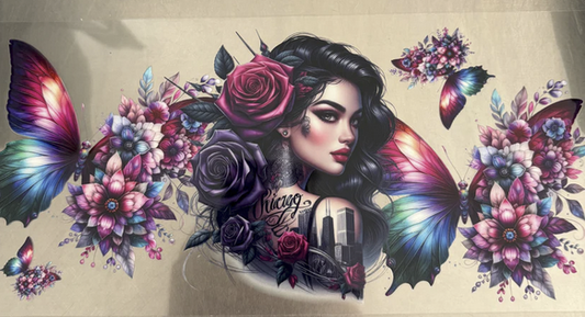 girl w purple/pink butterflies