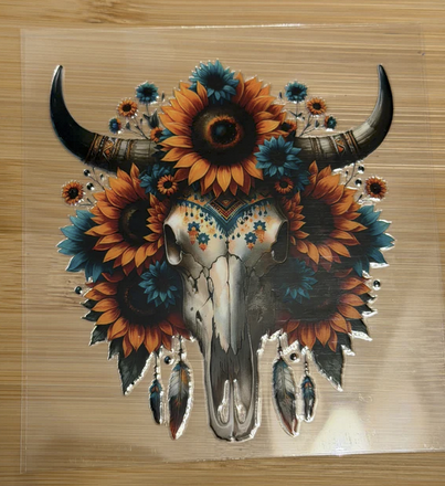 bull head with sunflowers