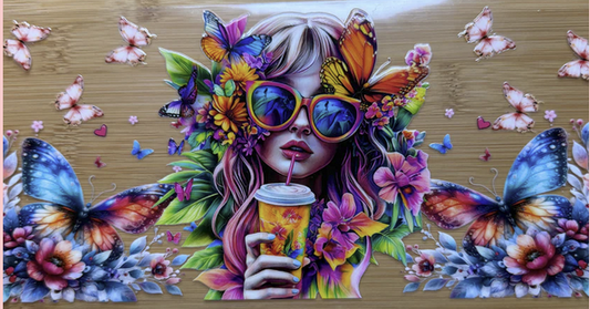 Girl with Drink and Butterflies
